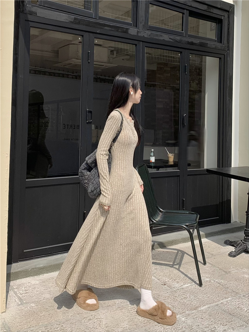 ロングワンピース リブ編みロマンチックワンピース