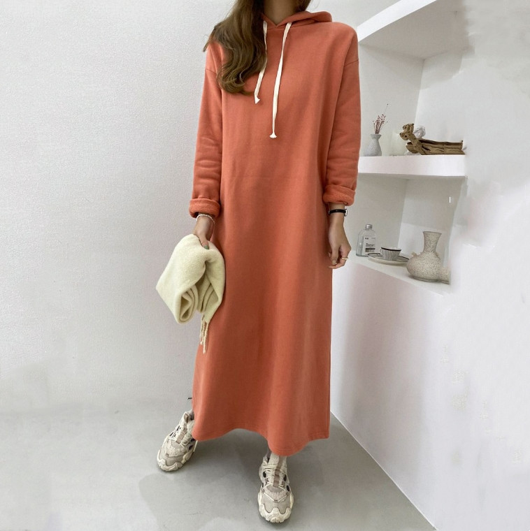 ロングワンピース スウェット ゆったりフーディロングワンピース