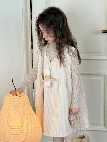 キッズ 花柄ロングワンピース ベージュ系2色展開 90-150