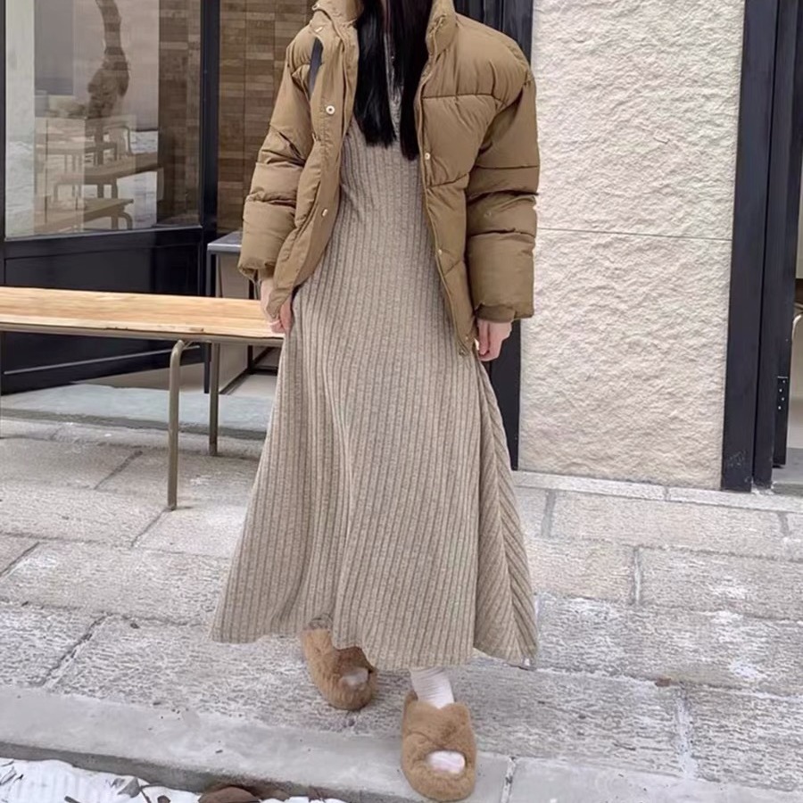ロングワンピース リブ編みロマンチックワンピース