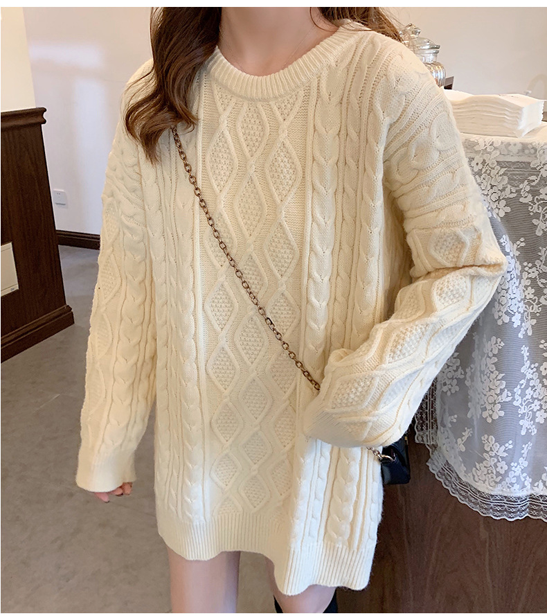 ロングワンピース ゆったりケーブル編みニットワンピース