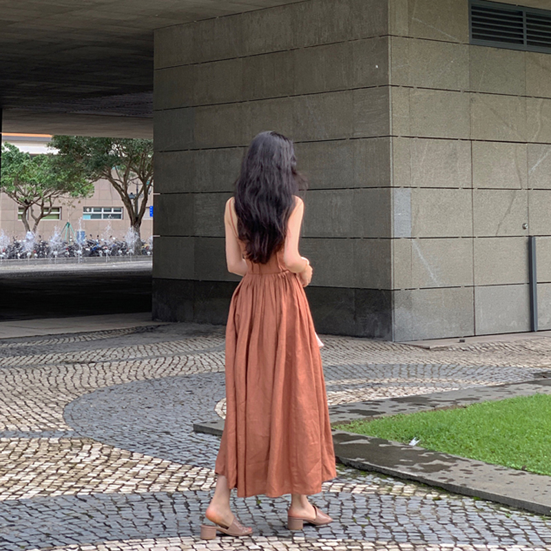 ロングワンピース 上品な胸元切り替えプリーツスカートキャミソールワンピース