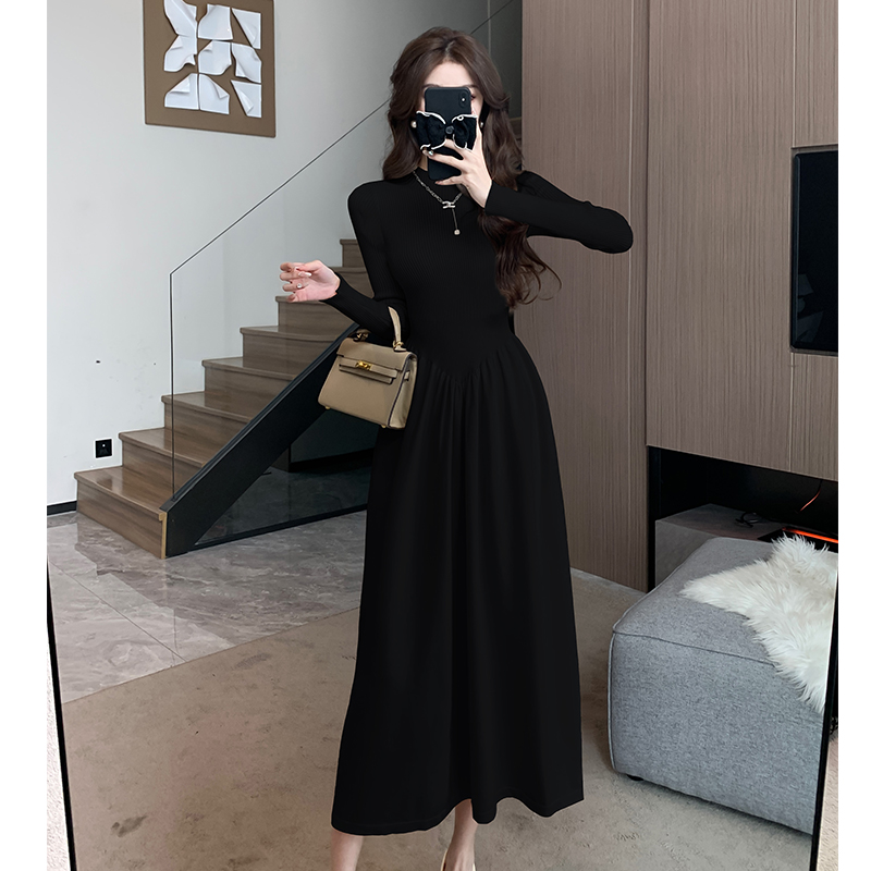 ロングワンピース ニット 上品シルエット リブニットロングワンピース