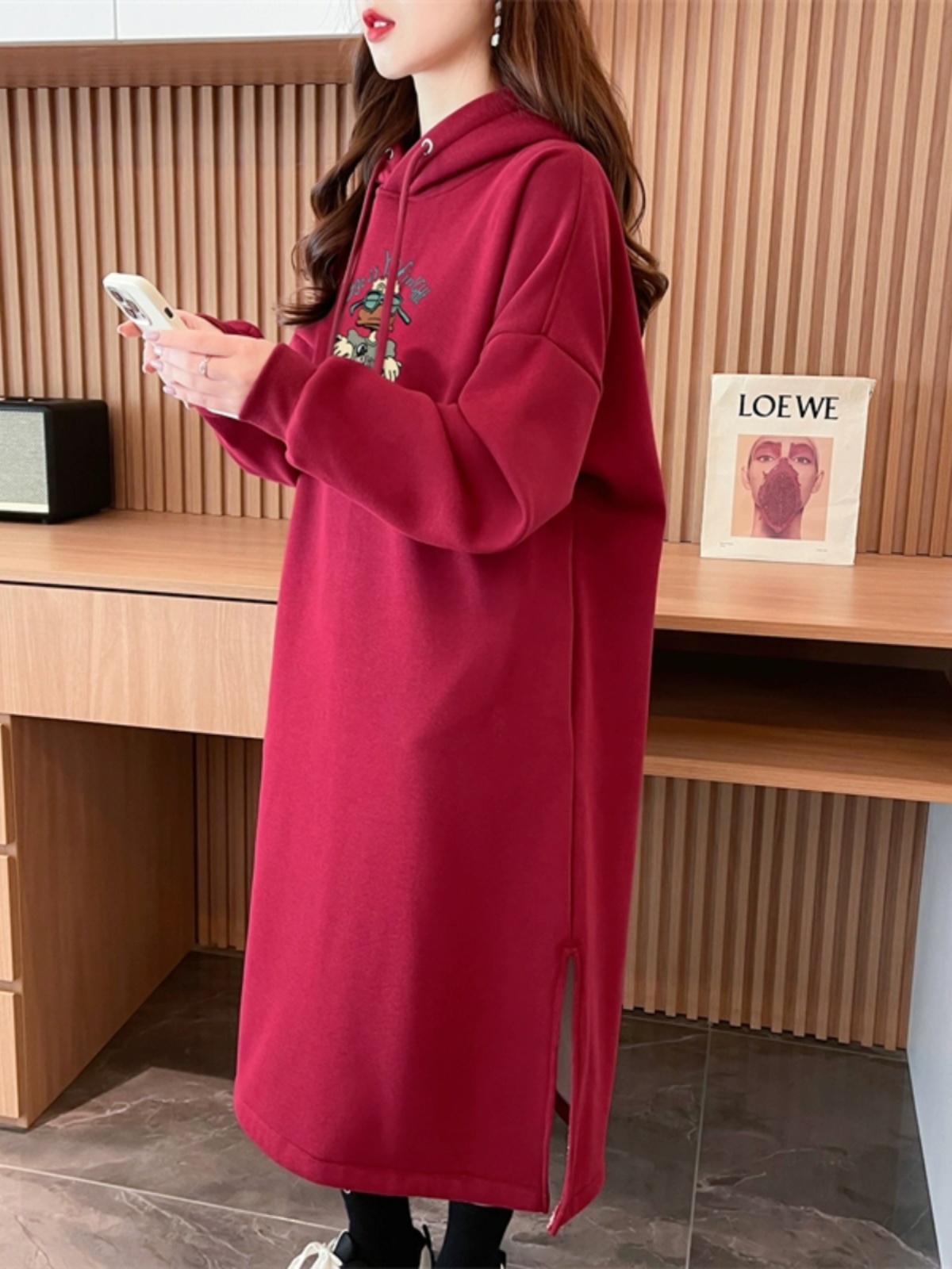 ロングワンピース スウェット ゆったりキャラクターパーカーワンピース