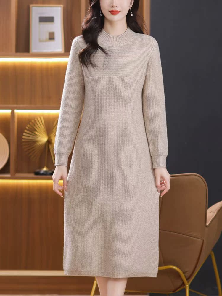 ロングワンピース ニット ゆったりシルエットリブ編みロングワンピース