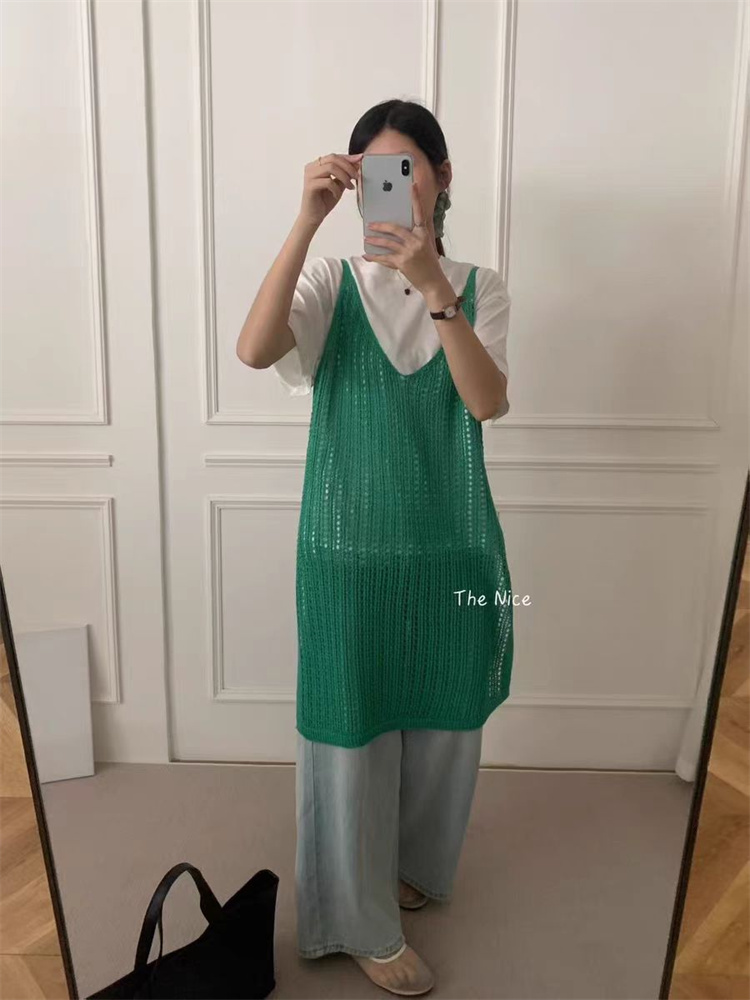 袖なし深襟キャミロングワンピース編み上げデザイン