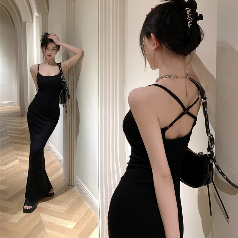 ロングワンピース キャミ 体型美人見せスリムフィットロングワンピース
