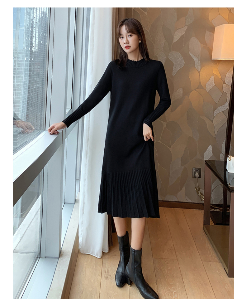 ロングワンピース ニット 優美シルエット モックネックニットワンピース
