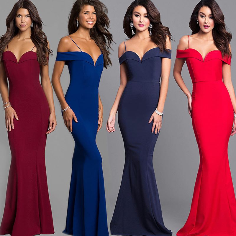 ロングワンピース キャミ オフショルダー細紐マーメイドロングキャミワンピース