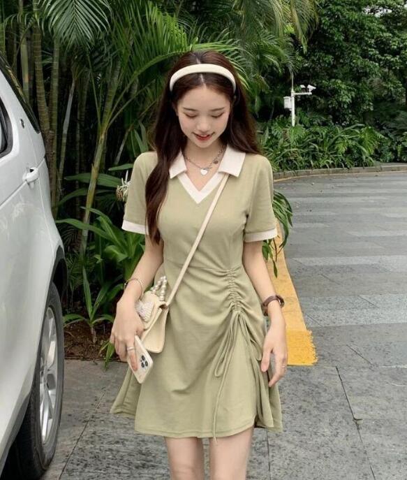 ロングワンピース 夏新作ポロシャツワンピース レディース 体型カバー 学院風