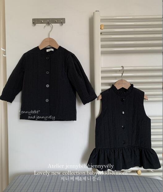 ロングワンピース 2025年ベビー綿服セット 黒コート＆ワンピース