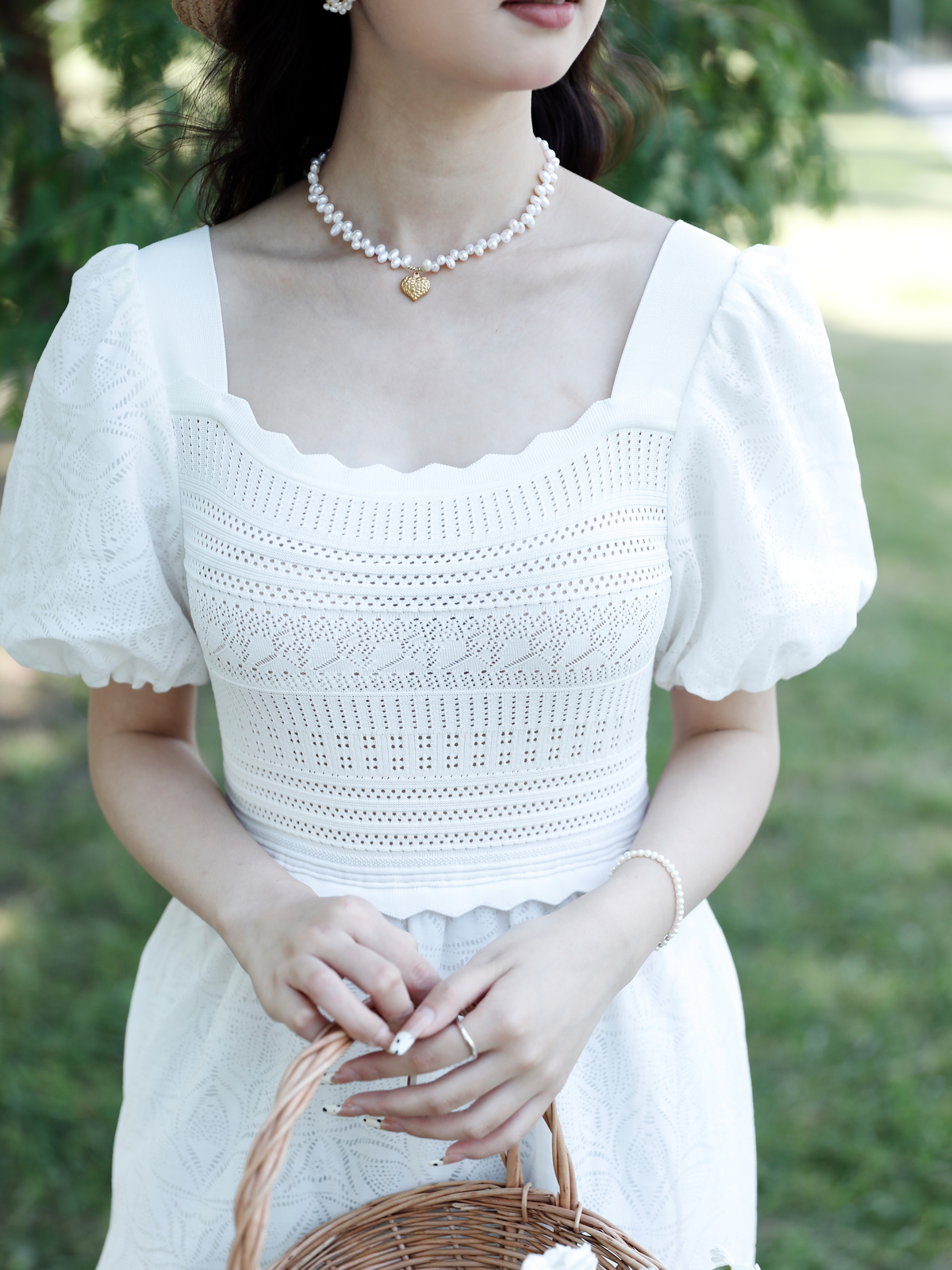 ロングワンピース ニット 優美な透かし編みレースワンピース