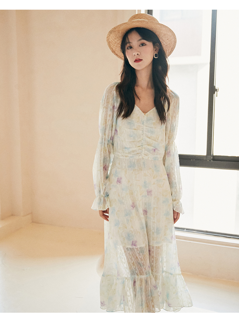 ロングワンピース レース 優美花柄シアーレースワンピース