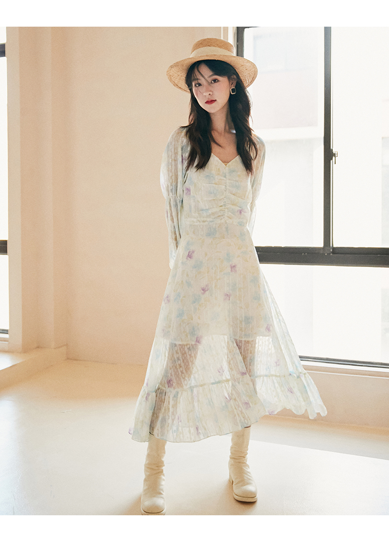 ロングワンピース レース 優美花柄シアーレースワンピース