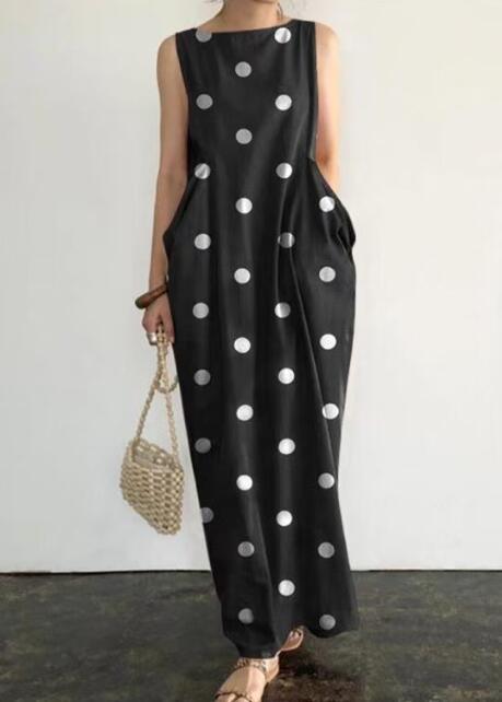 2026新作 水玉ドット柄ノースリーブロングワンピース