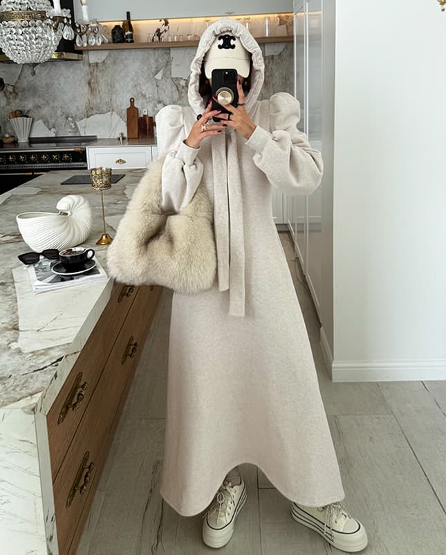 春新作フリル袖パーカーロングワンピース上品気質