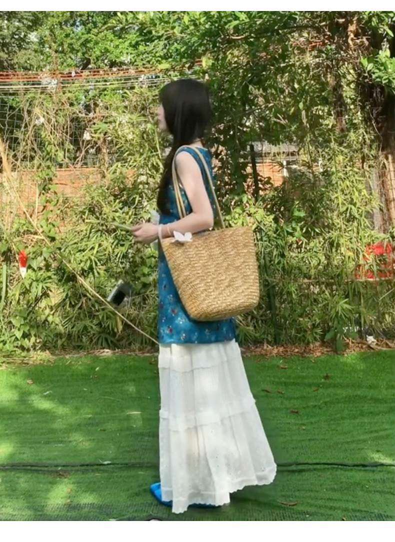 ロングワンピース レース 小花柄レイヤード風ロングワンピース