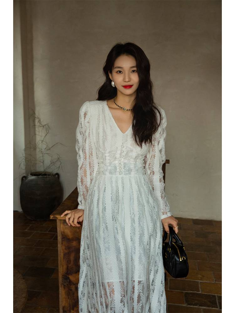 ロングワンピース レース 優美花柄レースロングワンピース