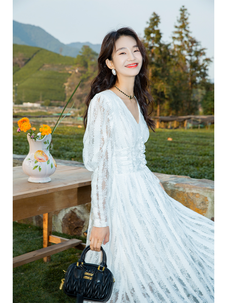 ロングワンピース レース 優美花柄レースロングワンピース