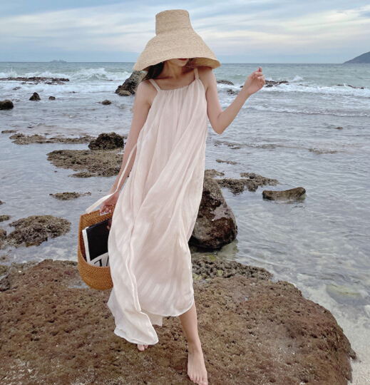ロングワンピース 海辺のキャミワンピース 西洋風リゾート着
