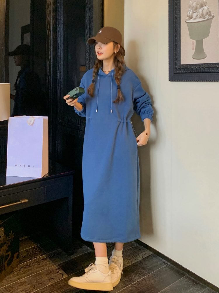 ロングワンピース スウェット ゆったりフードロングワンピース