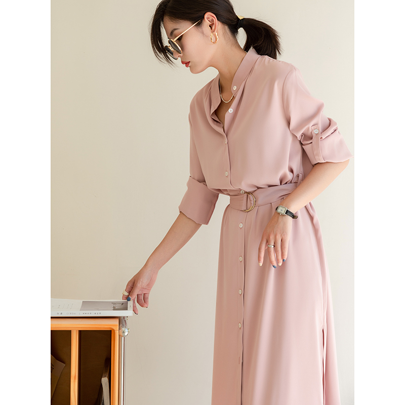 ロングワンピース シャツ ベルト付きシャツタイプロングワンピース