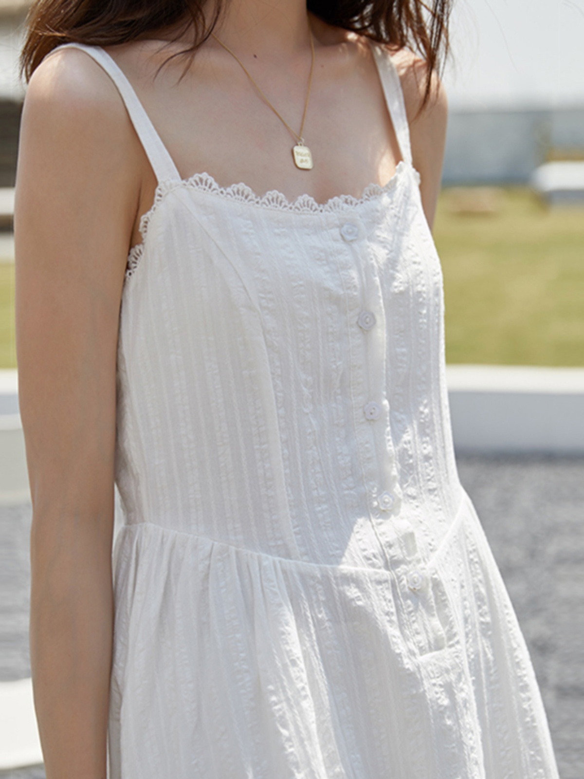 ロングワンピース キャミ 花柄刺繍レース細肩紐ロングキャミワンピース