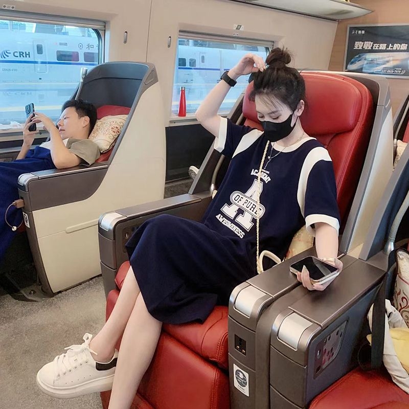 ロングワンピース スウェット 配色袖文字ロゴプリントノースリーブロングワンピース