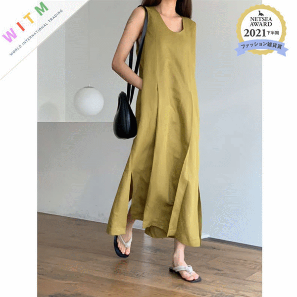 ロングワンピース 春夏新作 袖なしシャツワンピース 体型カバー ロング丈 レディース