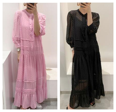 女性用優雅なドット柄マキシ丈ロングワンピース