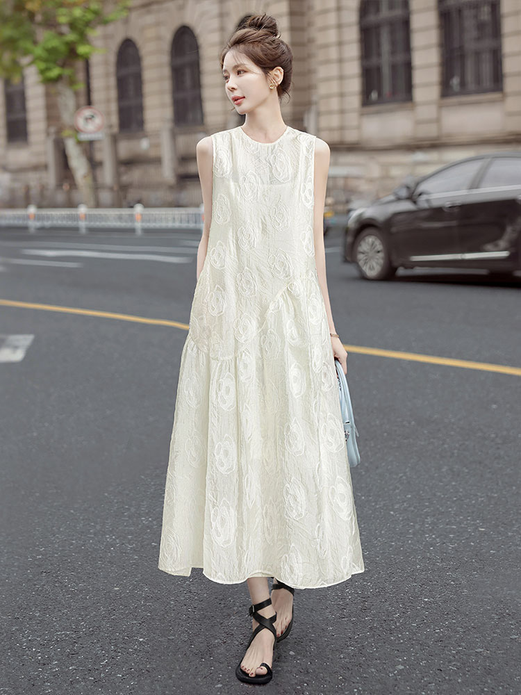 ロングワンピース レース 花柄レース ノースリーブマキシ丈ワンピース