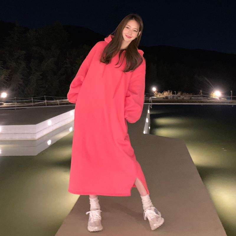 ロングワンピース スウェット ゆったりくつろぎフードロングワンピース