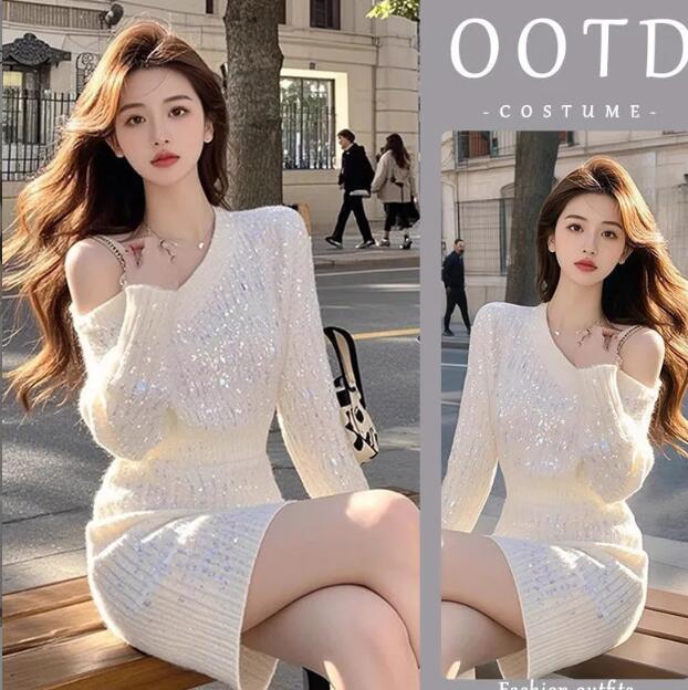 ロングワンピース 2026新品 レディース ニット ミニワンピース 長袖