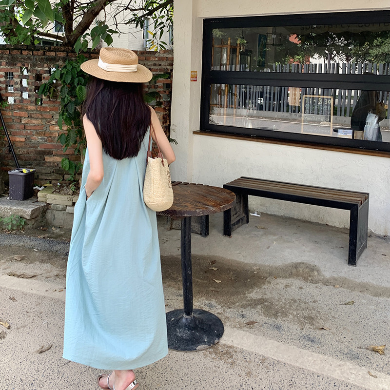 ロングワンピース キャミ 涼感ギャザーネックロングキャミワンピース