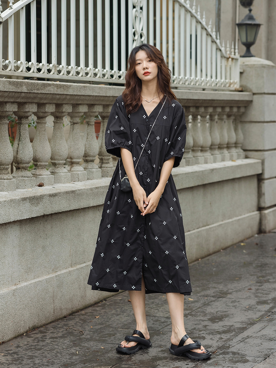ロングワンピース シャツ 小花柄プリント羽織り風ロングワンピース