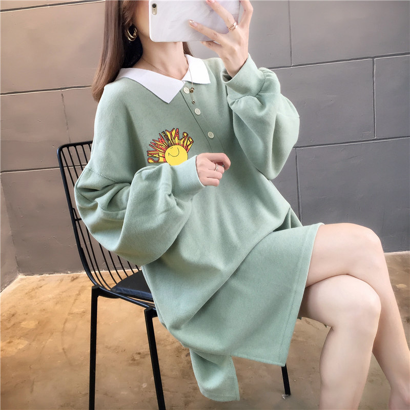 ロングワンピース ポロシャツ 太陽刺繍入り配色襟ポロシャツロングワンピース