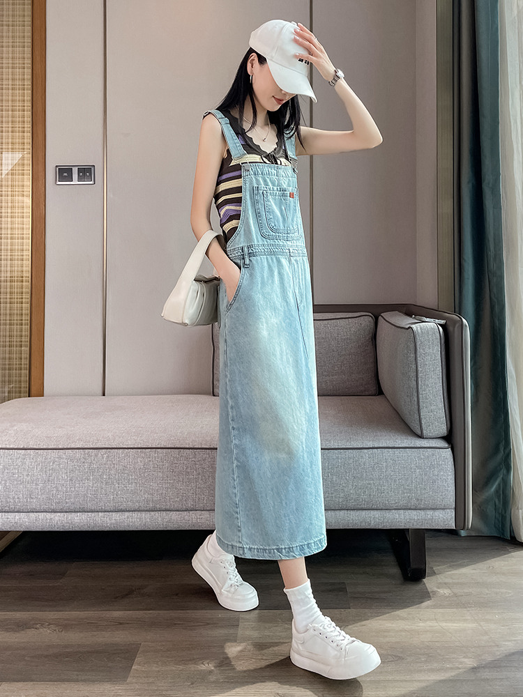 ロングワンピース デニム 風合い豊かなデニムサロペット