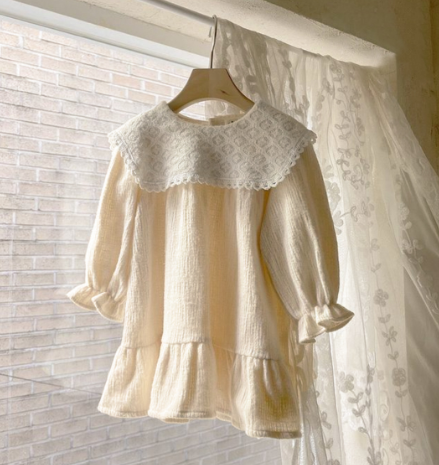 ロングワンピース ２０２５年キッズ丸襟長袖ワンピース７３から１００センチ２色