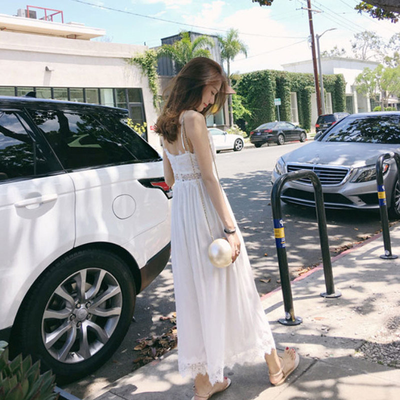 ロングワンピース キャミ レース切替ウエストマーク透け感キャミロングワンピース