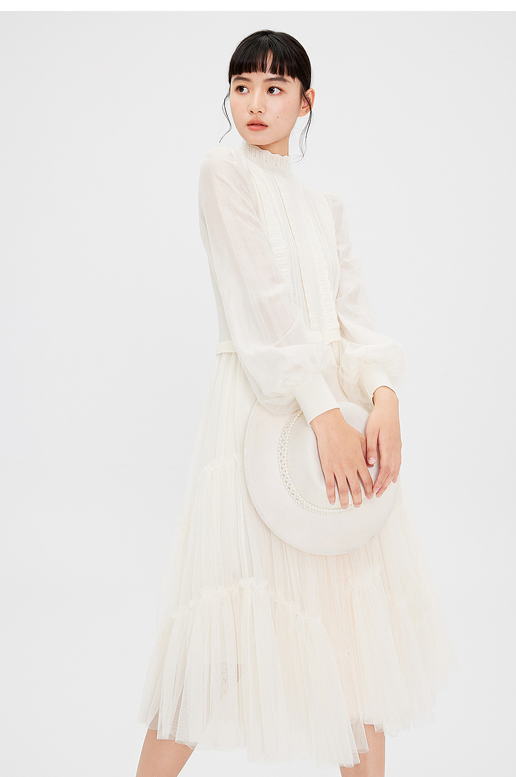 ワンピース タートルネック 優美チュールスカート タートルネックワンピース