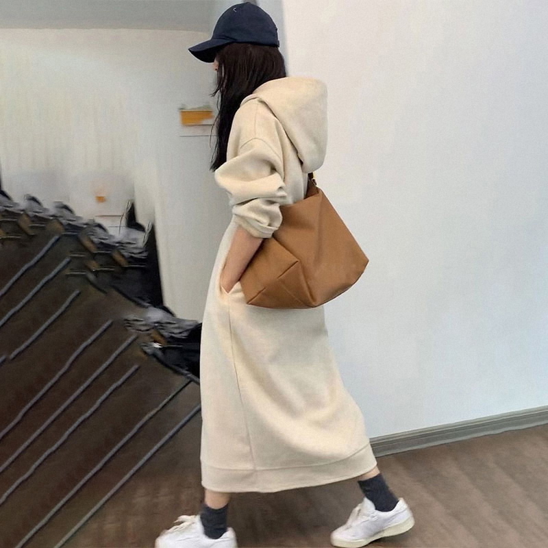 ロングワンピース スウェット 裏起毛フード付きゆったりロングワンピース