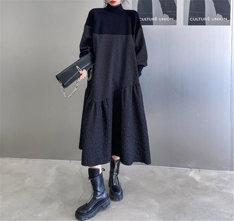 ロングワンピース 春秋新作フレア袖ニットセーター型ロング丈ワンピース