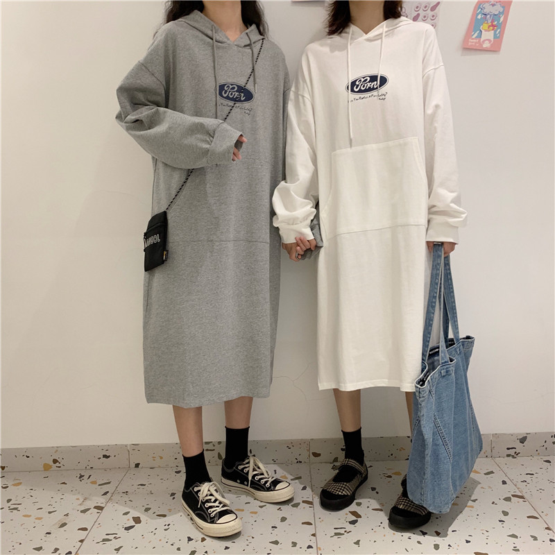 ロングワンピース スウェット カジュアルフード付きロングワンピーススウェット