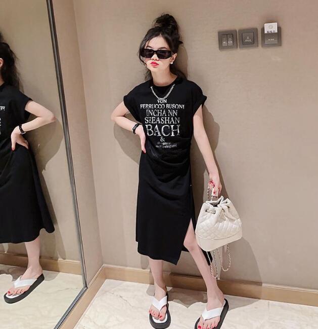 キッズ女の子袖なし文字柄ロングワンピース夏服