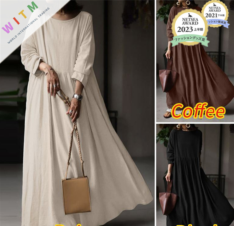 ロングワンピース 秋新作フレア長袖ワンピース 体型カバー 着回し抜群 大人女性