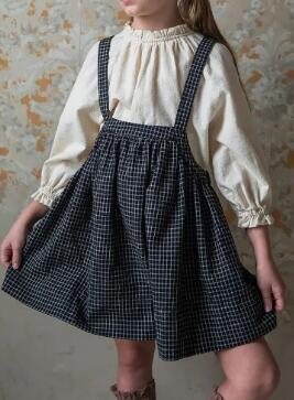 ロングワンピース キッズ用ガーターサスペンダースカート ネイビーチェック柄