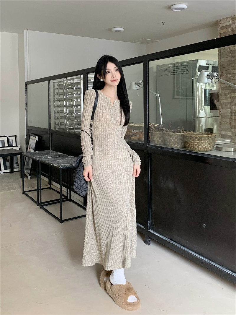 ロングワンピース リブ編みロマンチックワンピース