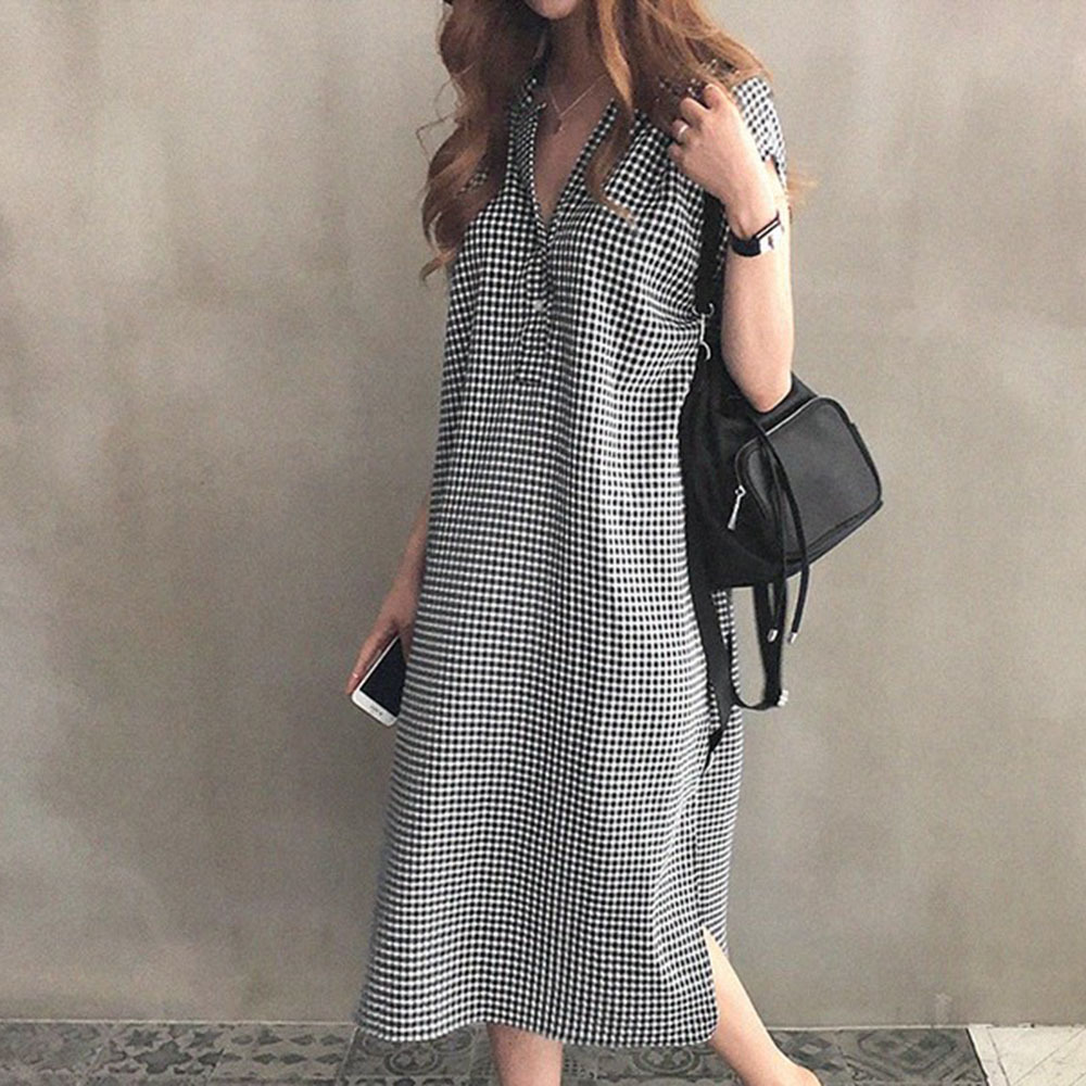 千鳥格子ノースリーブロングワンピース