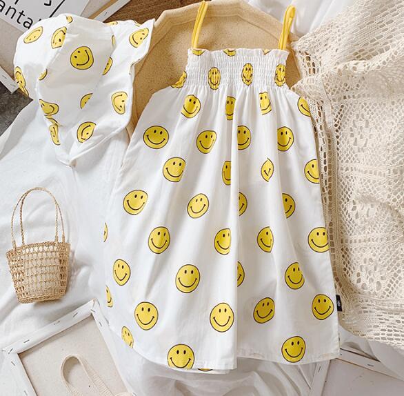 ロングワンピース ベビー服 笑顔柄ロング丈ワンピース 帽子付き