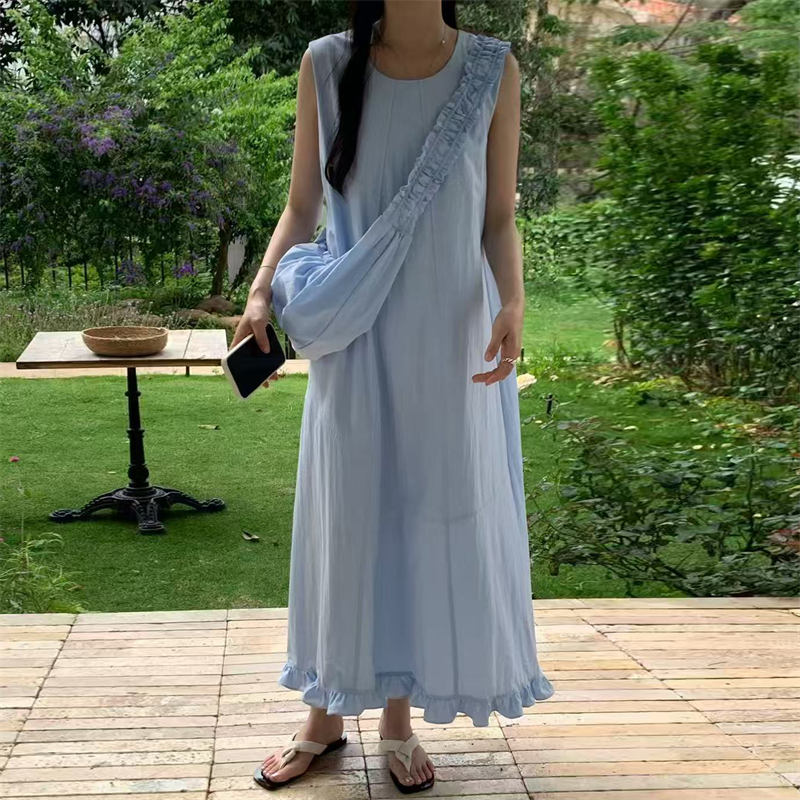 春夏新作 上品ノースリーブロングワンピース バッグ付き